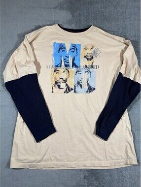 Makaveli Tupac Oversized Long Sleeve Hip-Hop Rap T-Shirt Size L Vintage Y2K